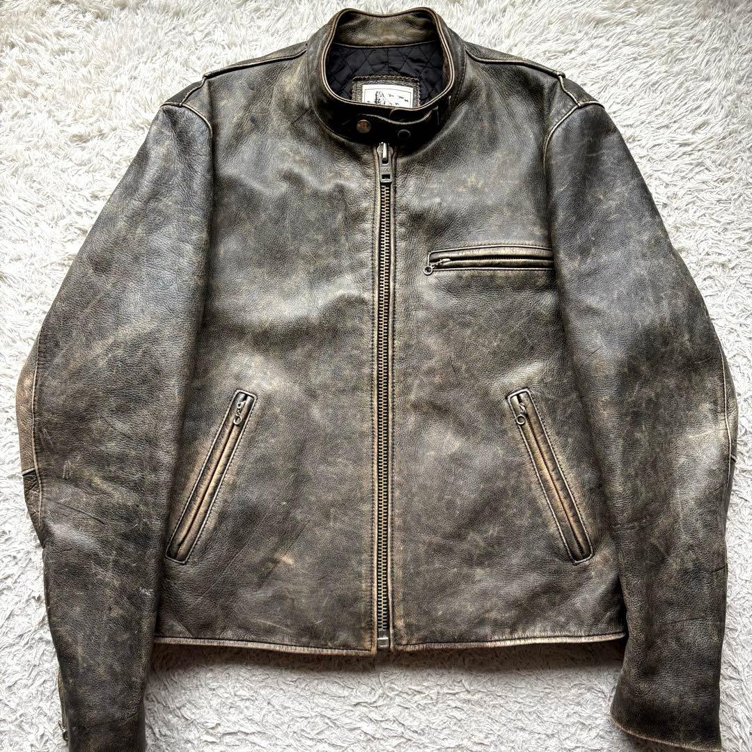 ★本革 XLサイズ★ RYAN シングル ライダース レザージャケット 黒