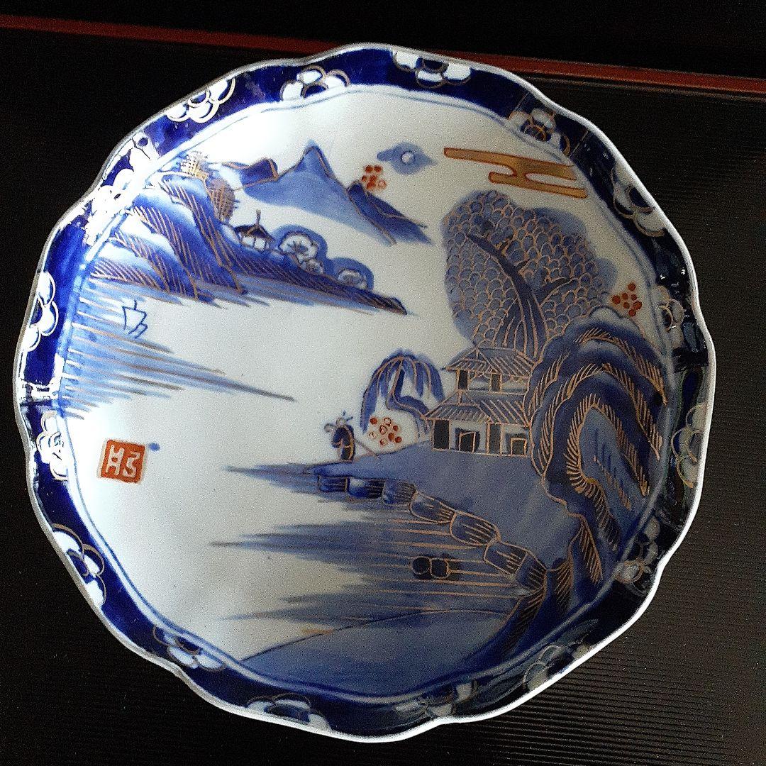 6客古伊万里、金彩染付け皿