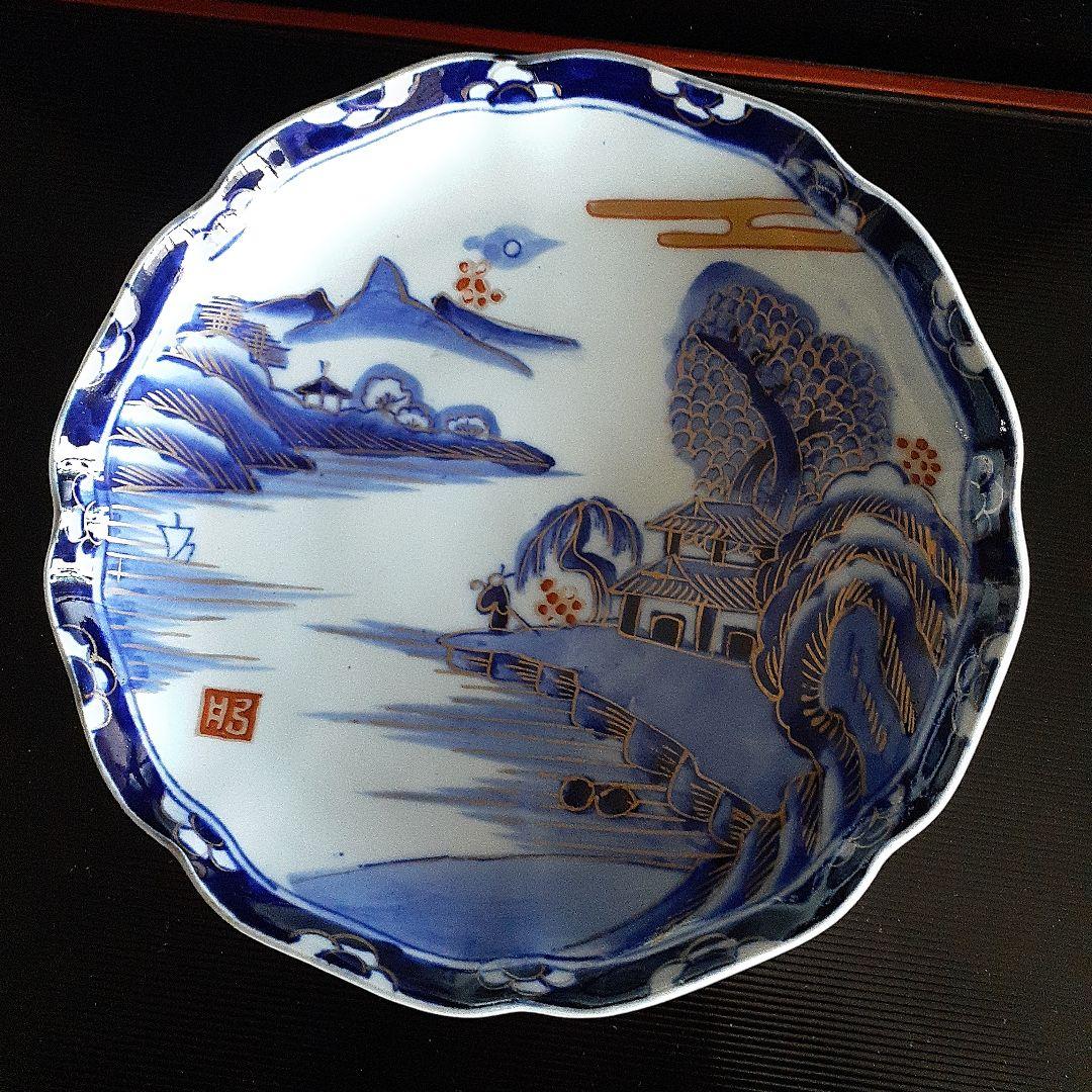 6客古伊万里、金彩染付け皿