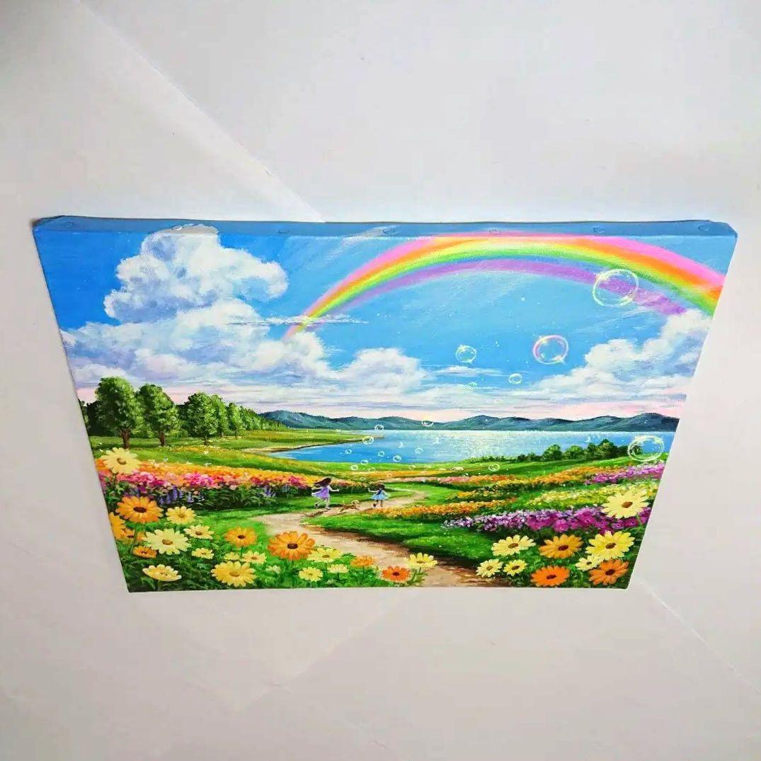 【虹が輝く時】アクリル画 F6 風景画 絵画