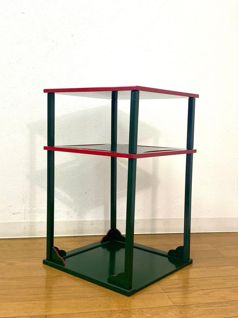 美品 茶道具 青漆爪紅 糸巻棚 茶棚 組立式 共箱