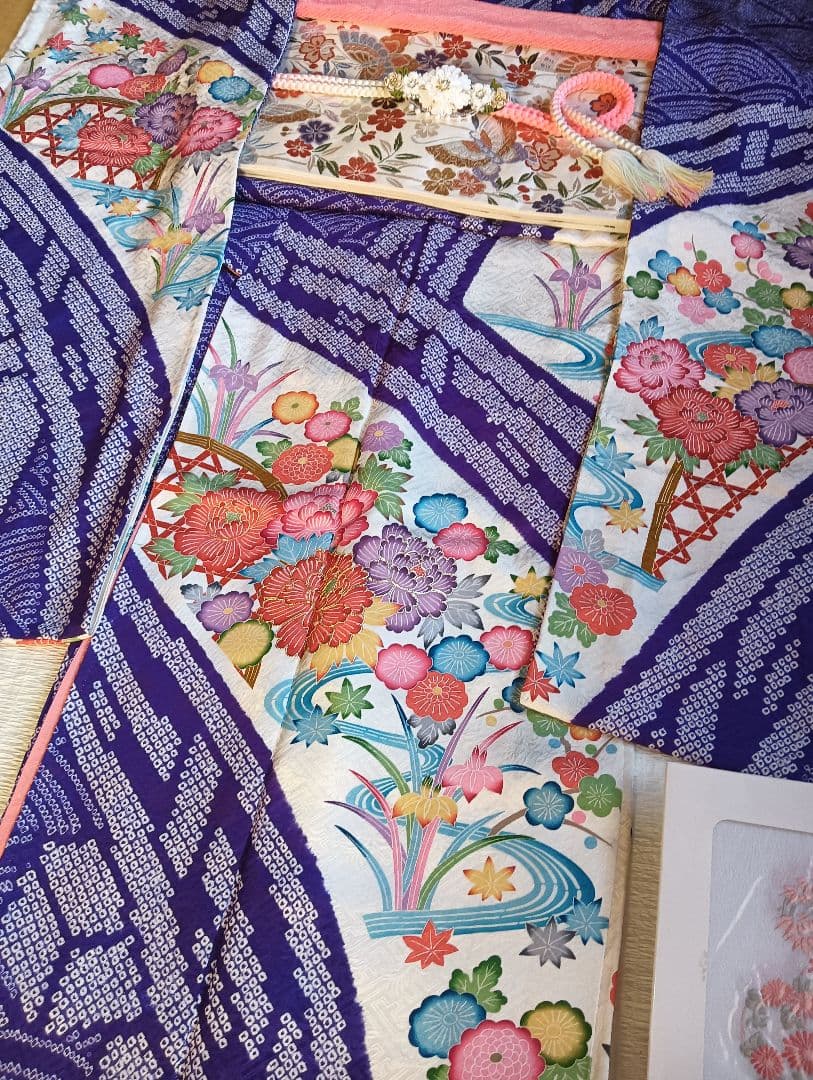 なっちゃん　振袖フルセット　絞りに型染　古典柄　美品　トールサイズ