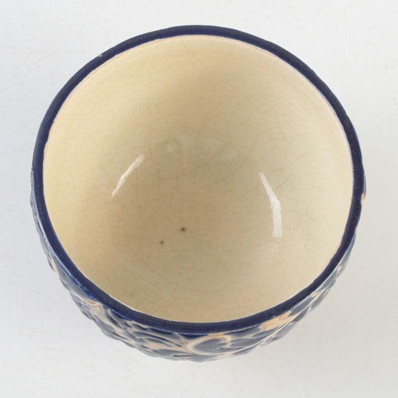 茶道具　青釉　花草文　茶碗　在銘　時代箱付　V　9705