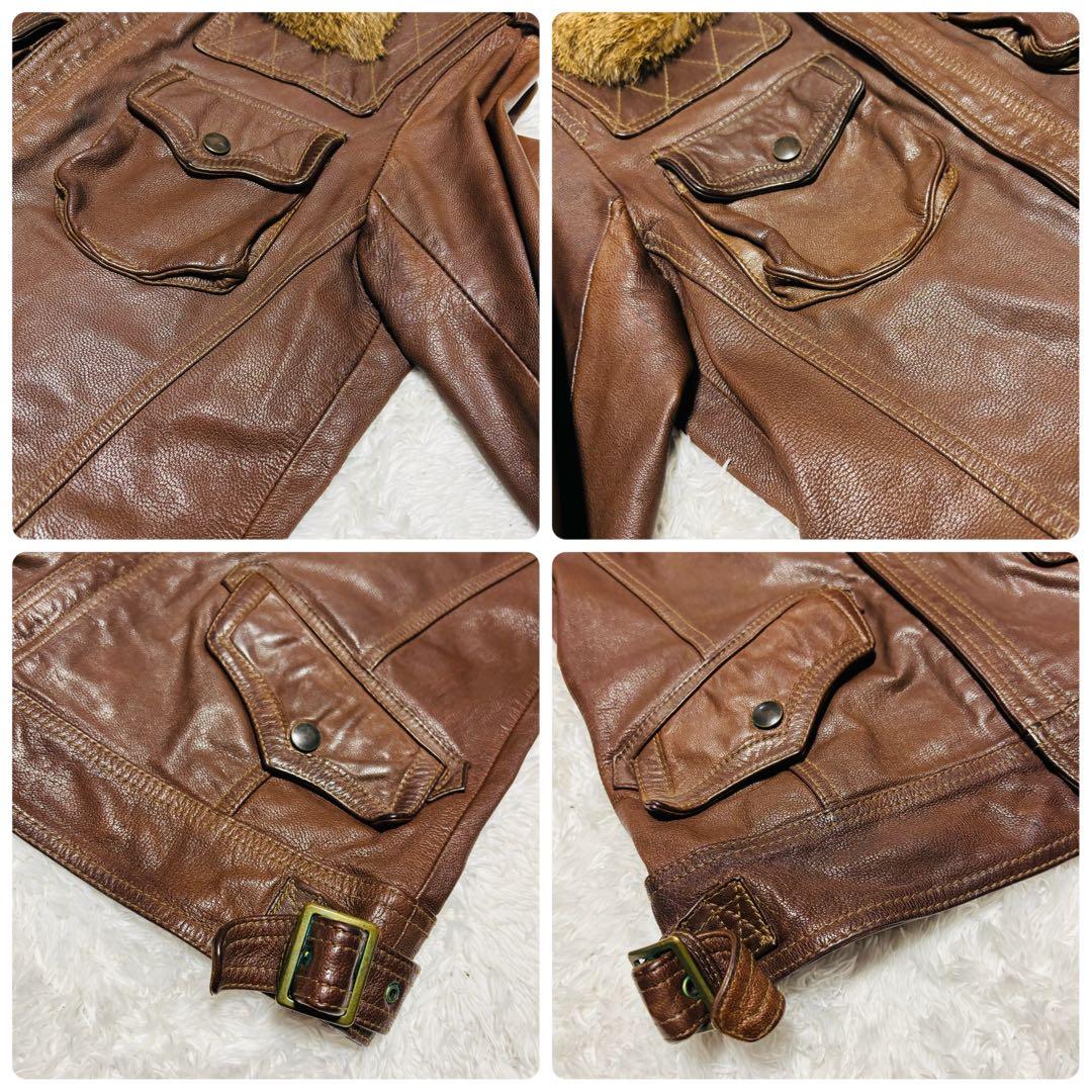 希少 HALB レザージャケット ゴートレザー ファー ブラウン ライダース