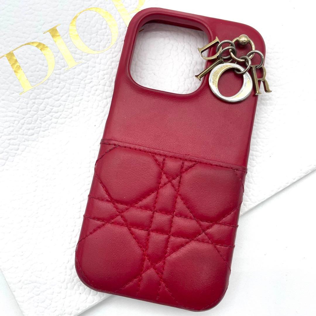 ディオール　iPhone14proケース　カナージュ　ラムスキン　ストロベリー