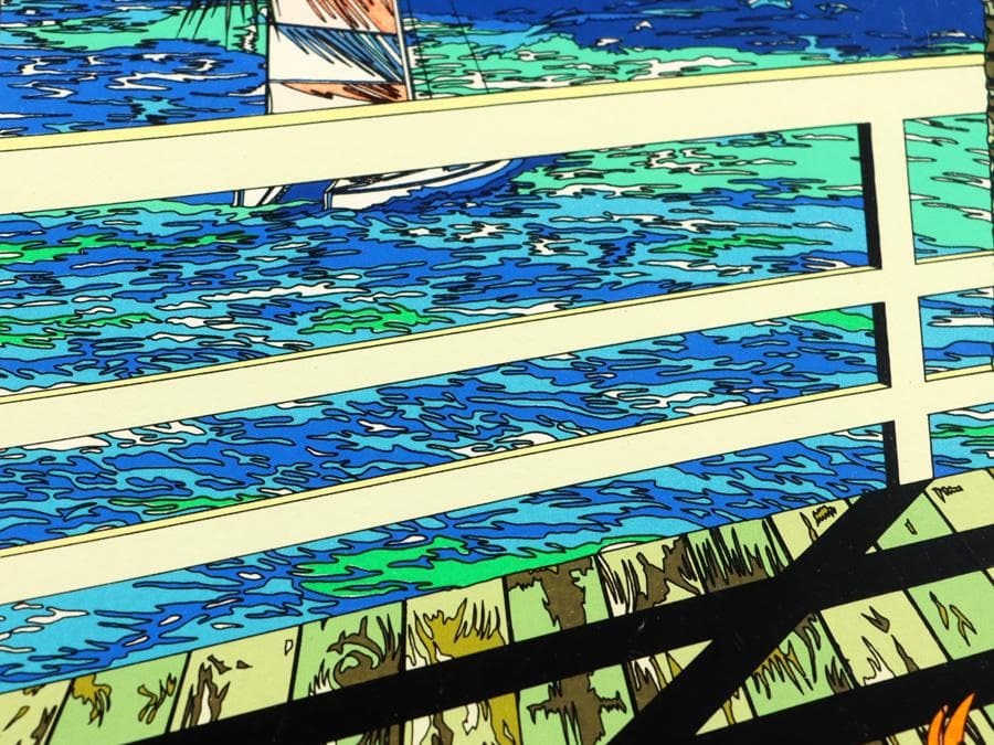 Y2370-2 鈴木英人【二人のウォーターフロント】シルク 直筆サイン AP