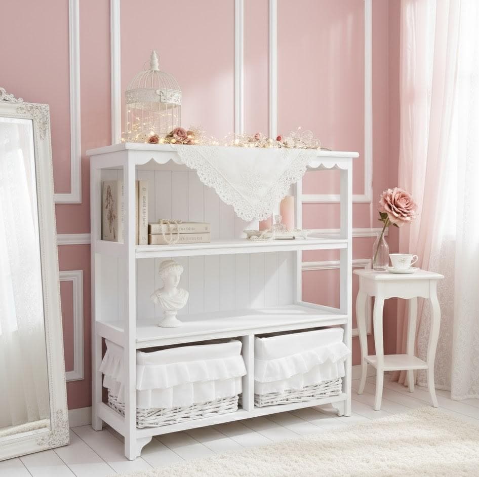 【新品】フリル　バスケット付きキャビネット　オープンチェスト 収納　アウトレット