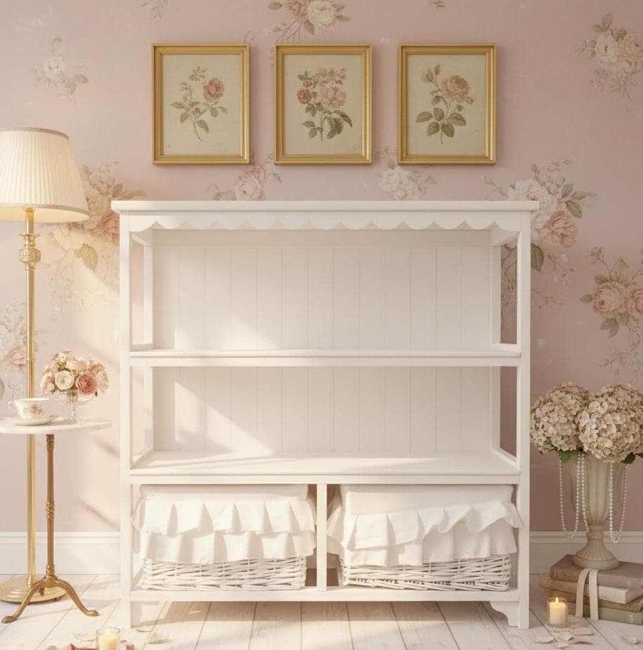 【新品】フリル　バスケット付きキャビネット　オープンチェスト 収納　アウトレット