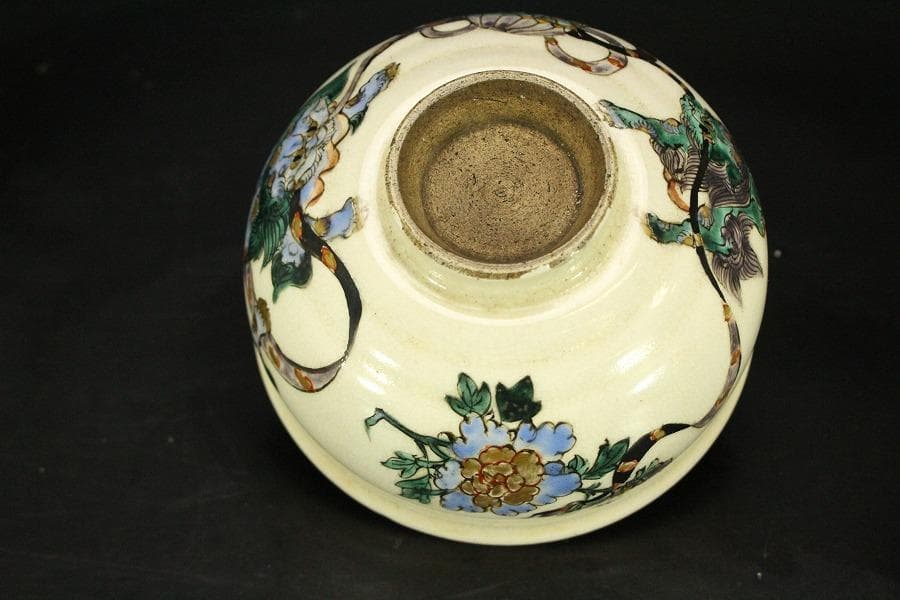 茶道具 古い 九谷 色絵 獅子紋 茶碗(LC728)