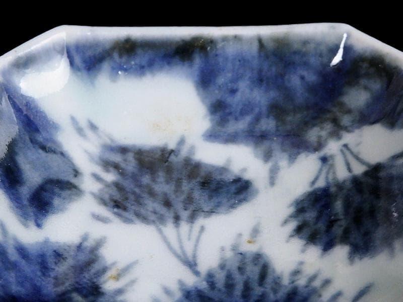 古伊万里　染付　竹笹紋の図　四方角　豆皿　E598AS-CTy