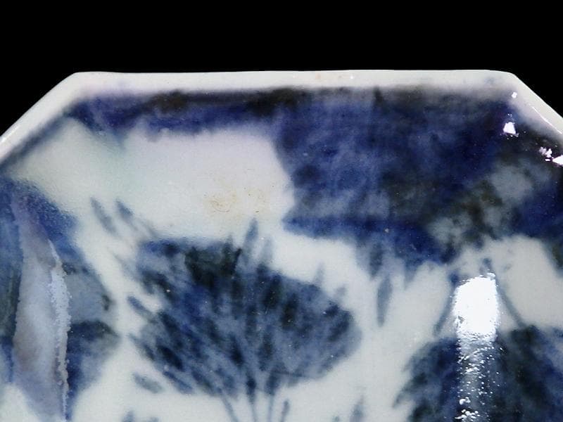 古伊万里　染付　竹笹紋の図　四方角　豆皿　E598AS-CTy