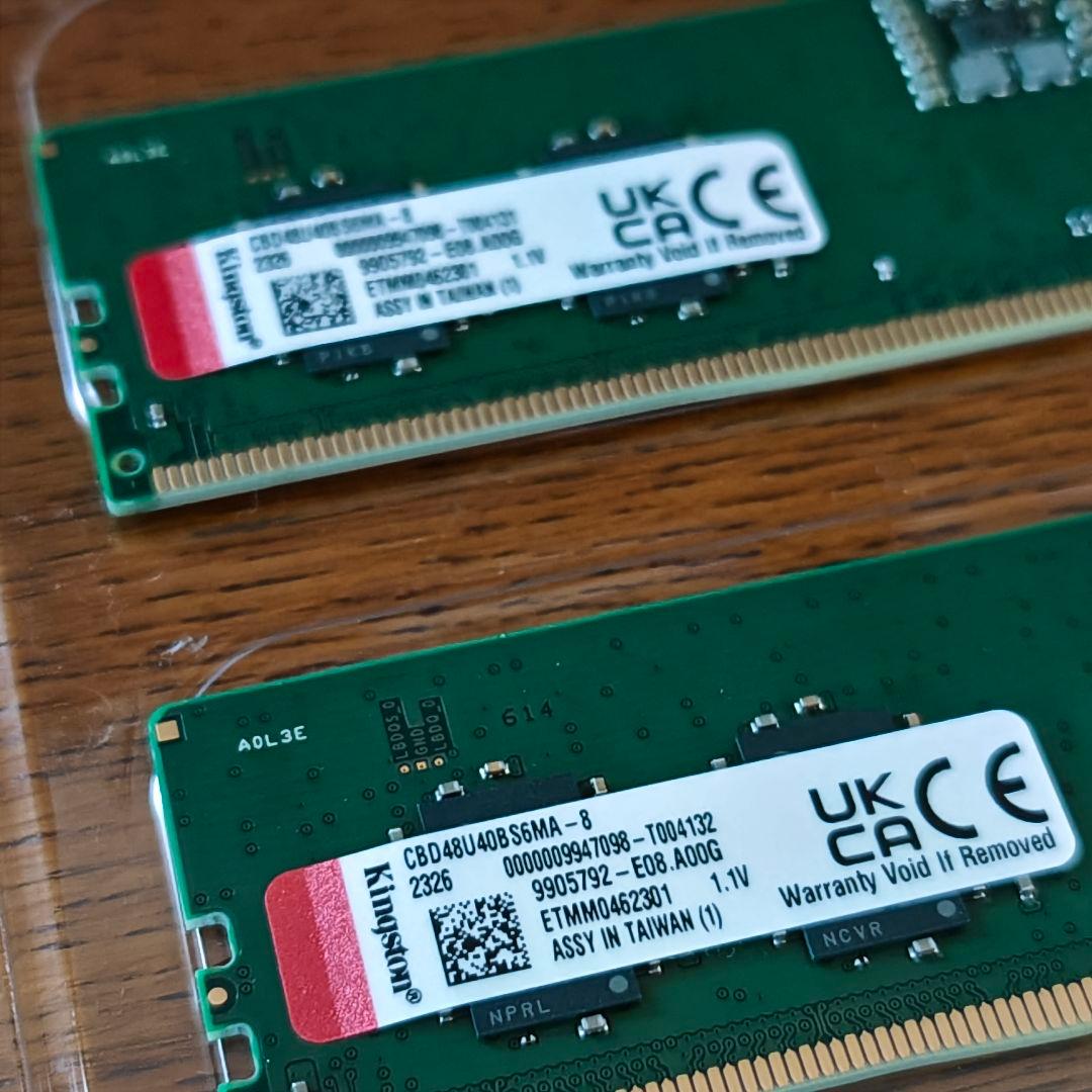 Kingston DDR5-4800 8GBメモリ 2枚セット 16GB