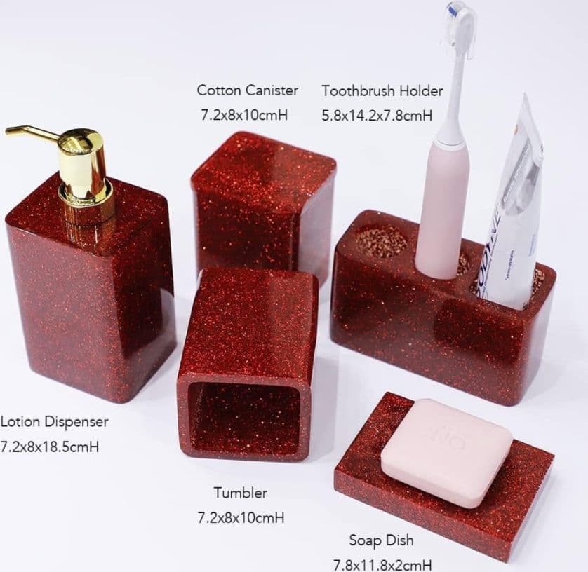 セール中♥Suanti レッド バスルームアクセサリーセット 5点