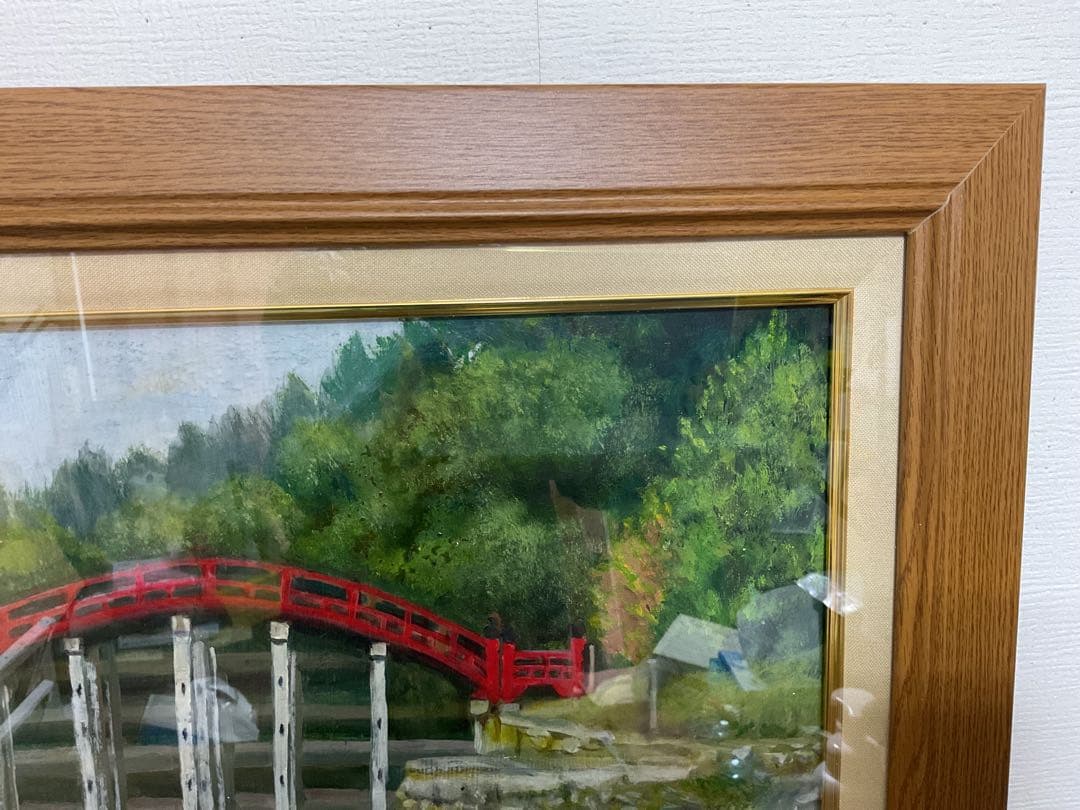 油彩画　「　ハスと太鼓橋　」　原画　額付　P10号