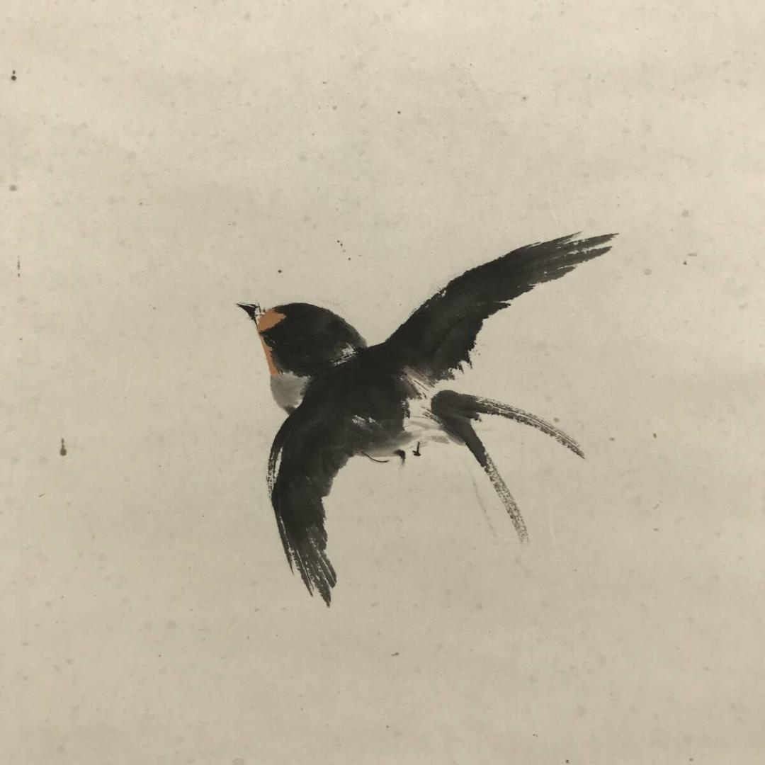 真作/池上秀畝/菖蒲に燕図/花鳥図/初夏の掛軸/名家伝来/AK-597