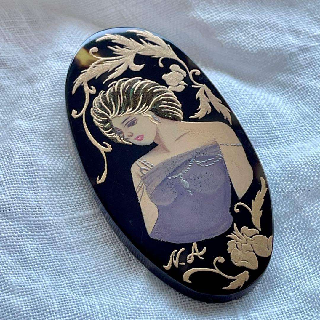 Ki様 本鼈甲 金蒔絵 オーバル型アンティークブローチ