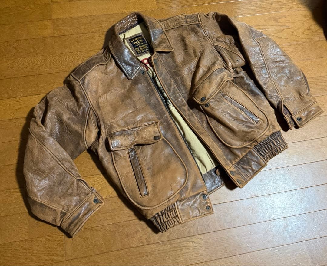 90's A-2 フライト レザージャケット ブルゾン 本革 ショート丈 羊