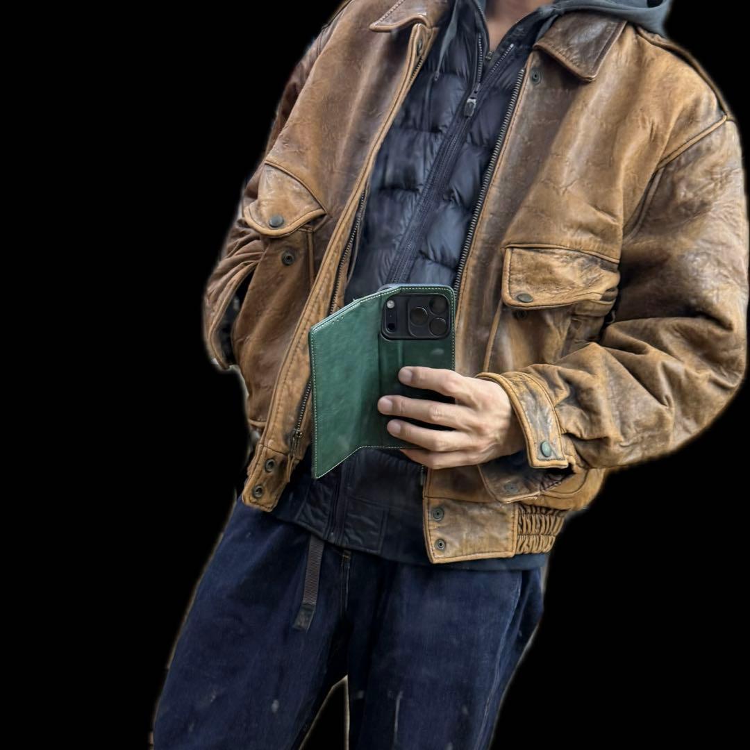 90's A-2 フライト レザージャケット ブルゾン 本革 ショート丈 羊