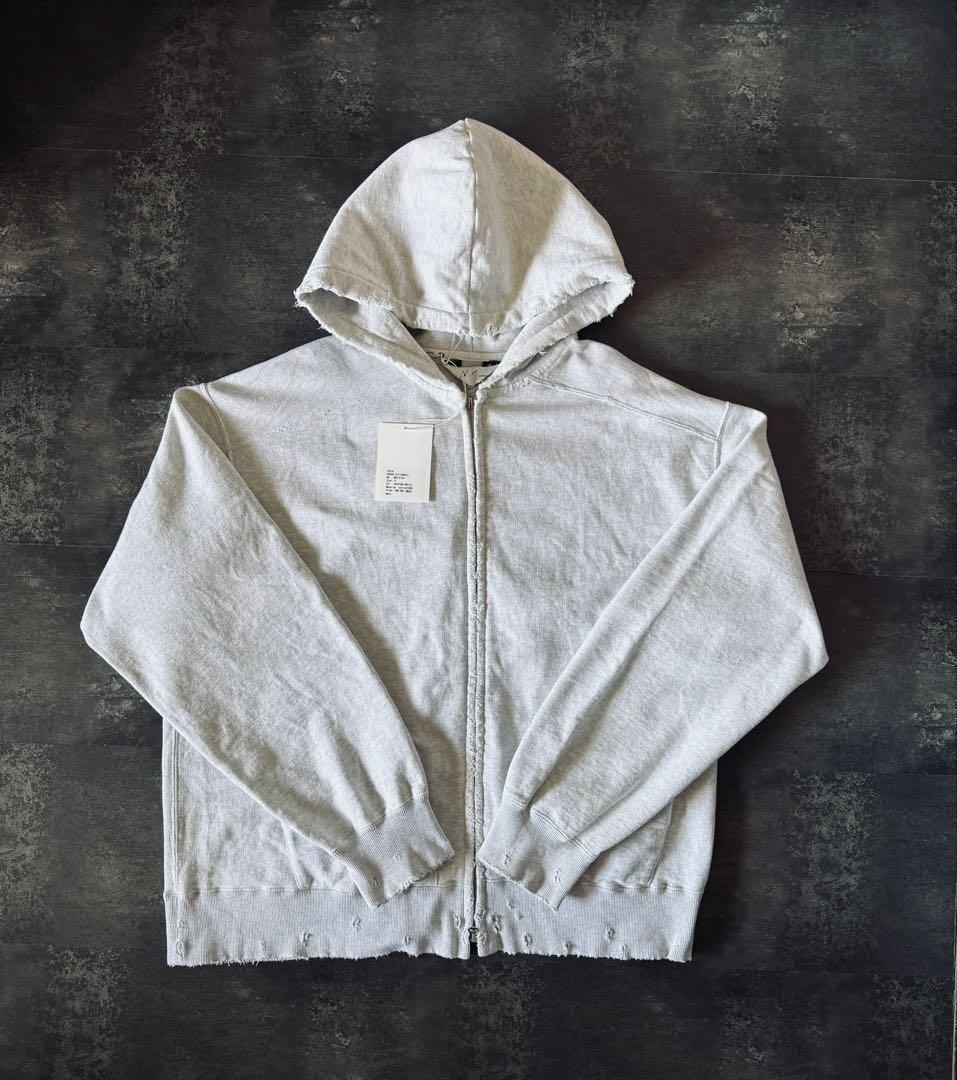 ANCELLM パーカー ダメージ グレー M スウェットZIPフーディ 新品