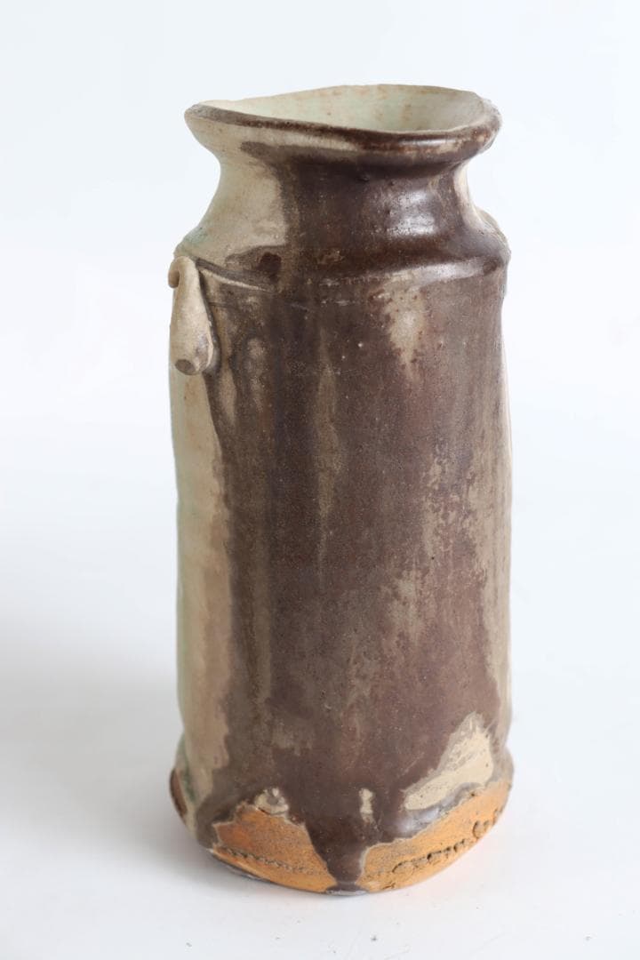 黄瀬戸 窯変耳付花入 山田勢児 共箱 花生け