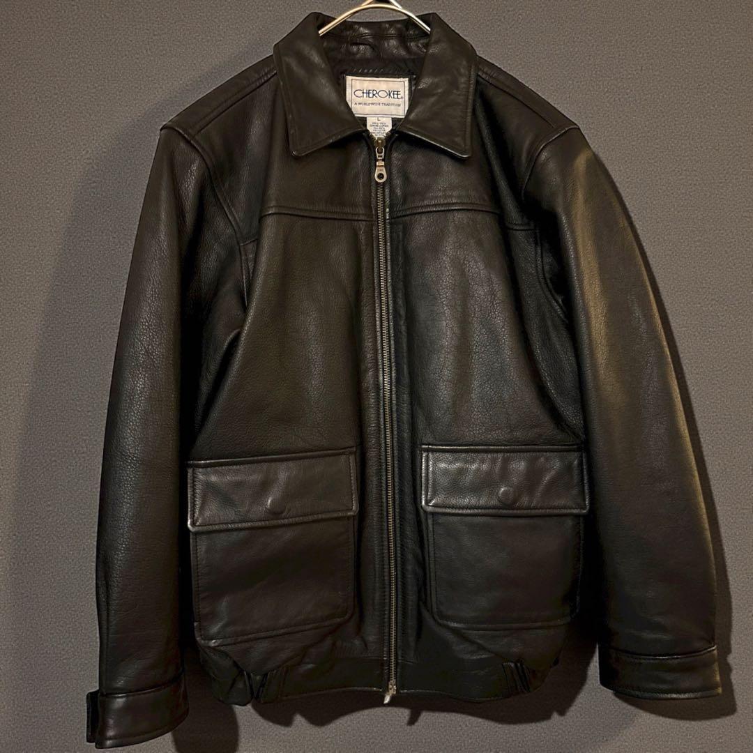 90s 本革 vintage cherokee A-2 ジャケット ブラック L