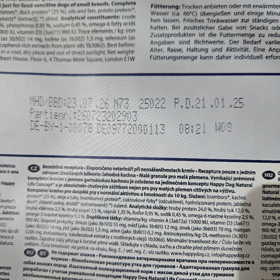 HAPPY　DOGハッピードッグ　ミニフランス(鴨肉&ポテト)　4キロ