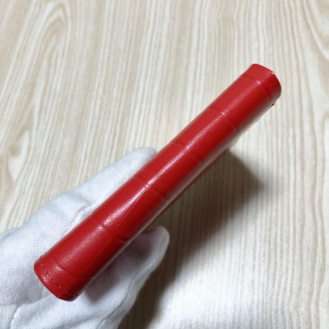 皇居 二つ折り財布 がま口 レザー 財布 レッド 赤