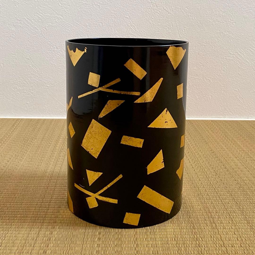 玄々斎好写【葉蓋水指】箔散らし 天然木 曲物 漆塗 真塗 金箔 茶道具