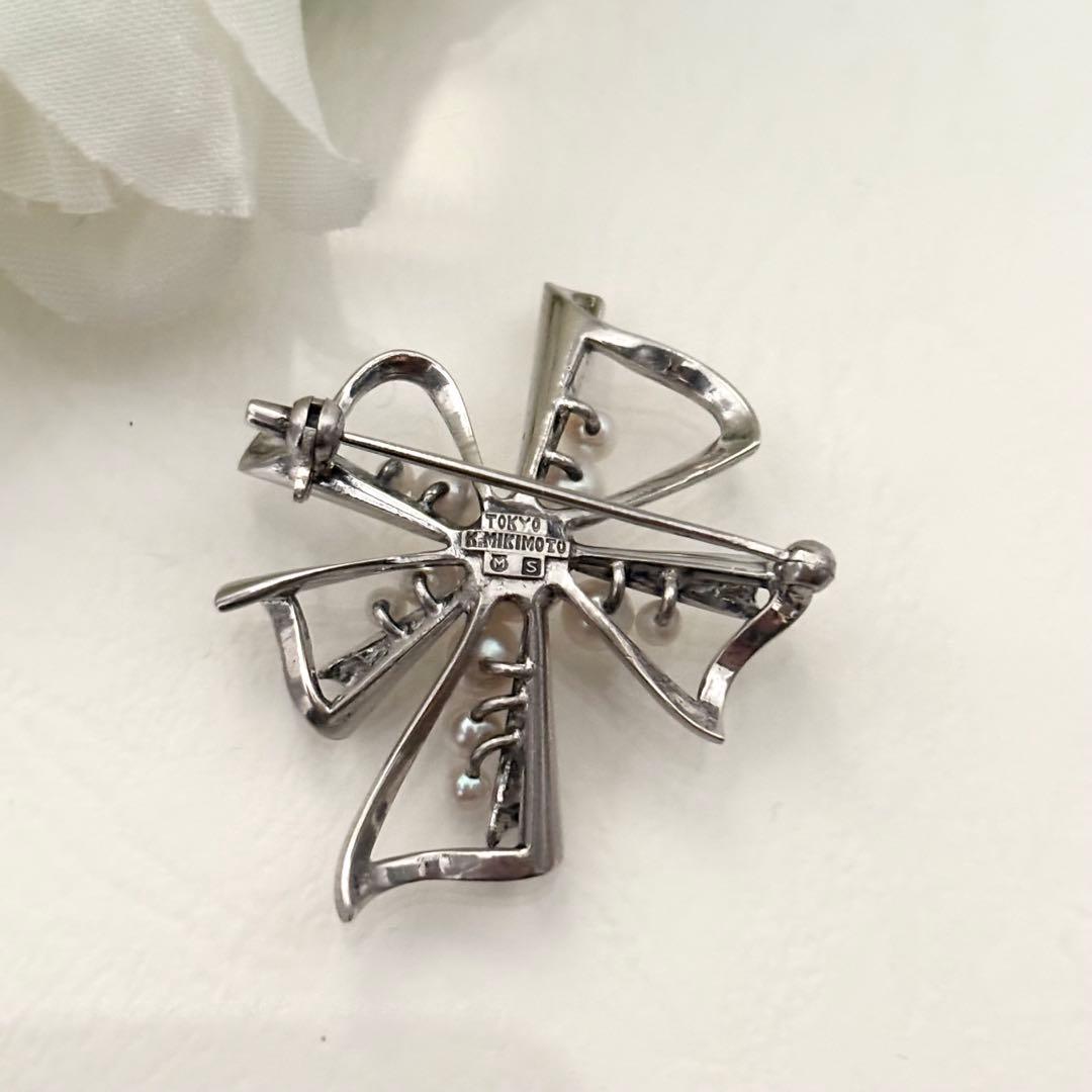 248【ミキモト】シルバー　パール　ブローチ