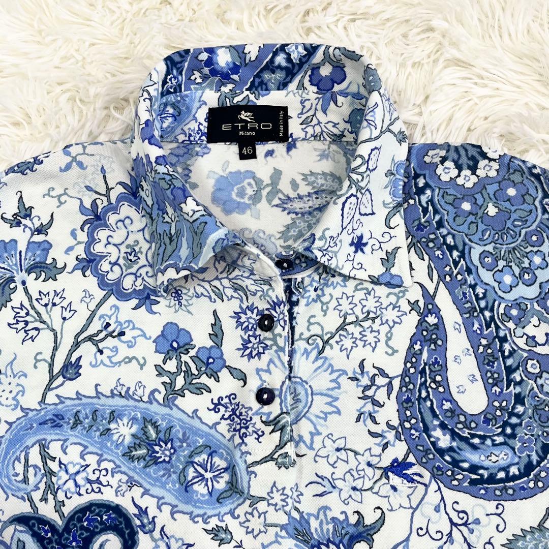 ETRO ペイズリー柄 半袖ポロシャツ ロゴ刺繍 46 大きいサイズ レディース