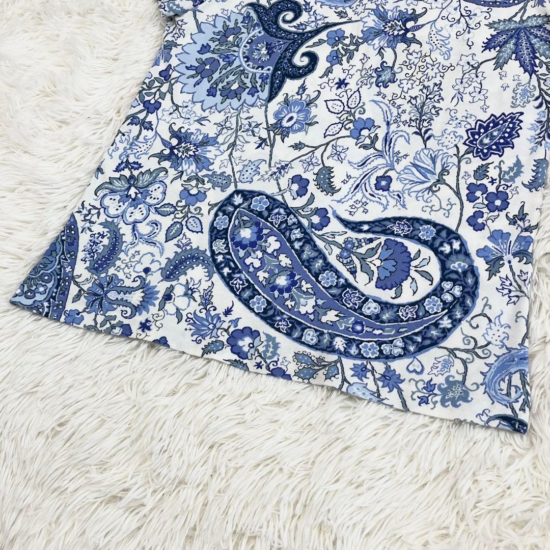 ETRO ペイズリー柄 半袖ポロシャツ ロゴ刺繍 46 大きいサイズ レディース