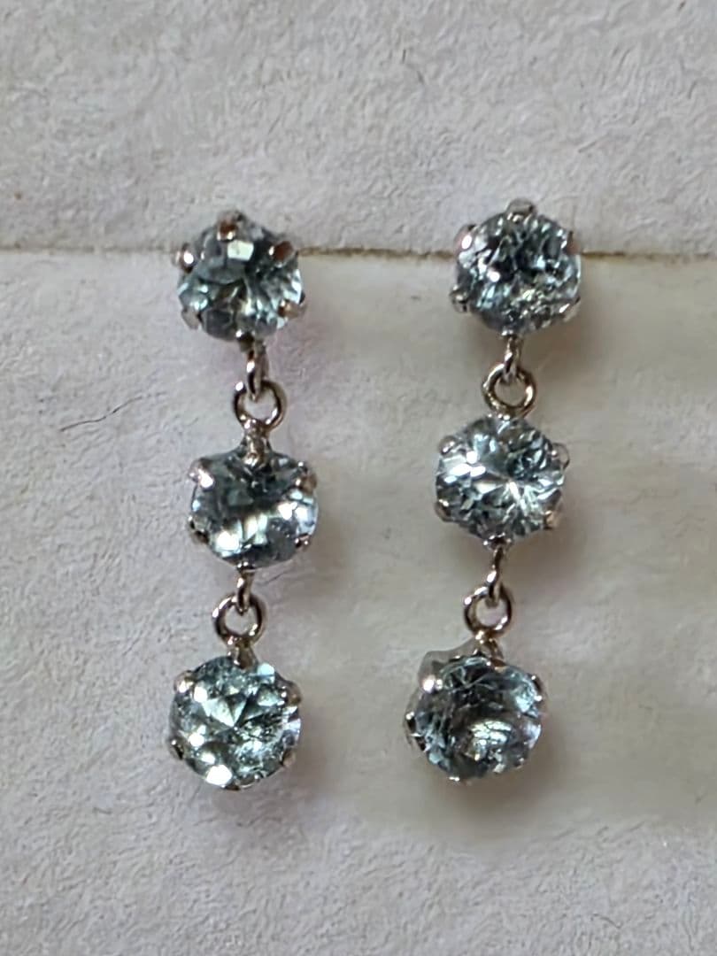 pt900 ブルー トパーズ　ピアス 両耳　プラチナ　3連