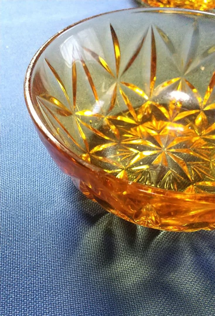 【当時物 希少】【レトロ】オレンジ色 星形カットガラス中皿 5個セット