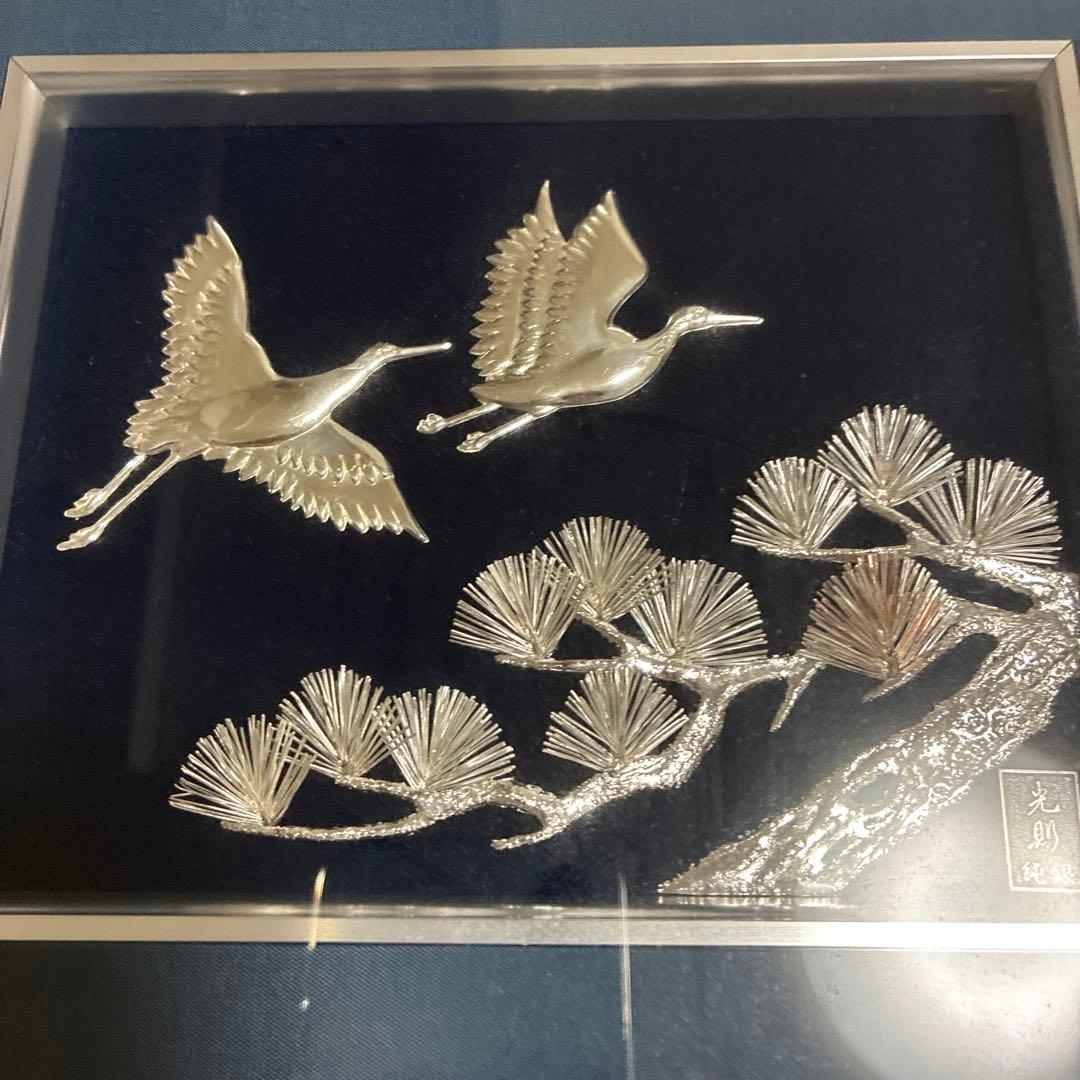 フ*ル様 純銀 貴金属画 松　鶴　百寿　額装 ガラス付 伝統工芸 縁起物