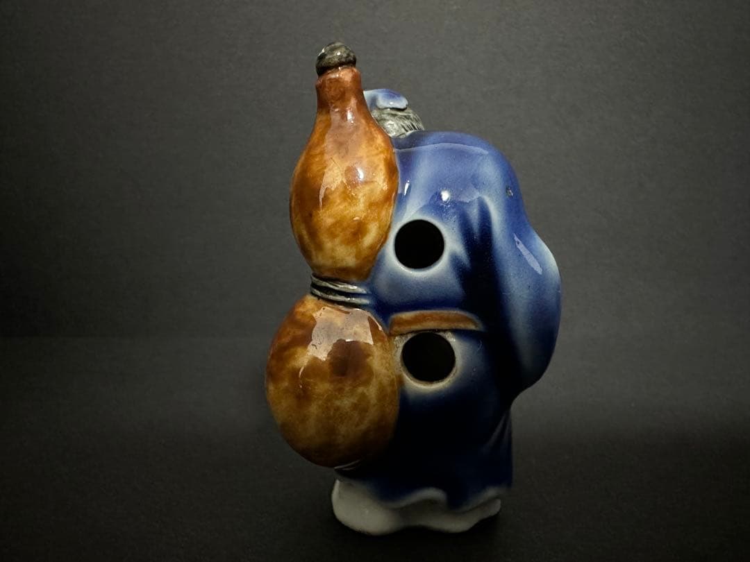 【根付(netsuke)】陶器　瑠璃鉄釉瓢箪仙人根付　江戸時代