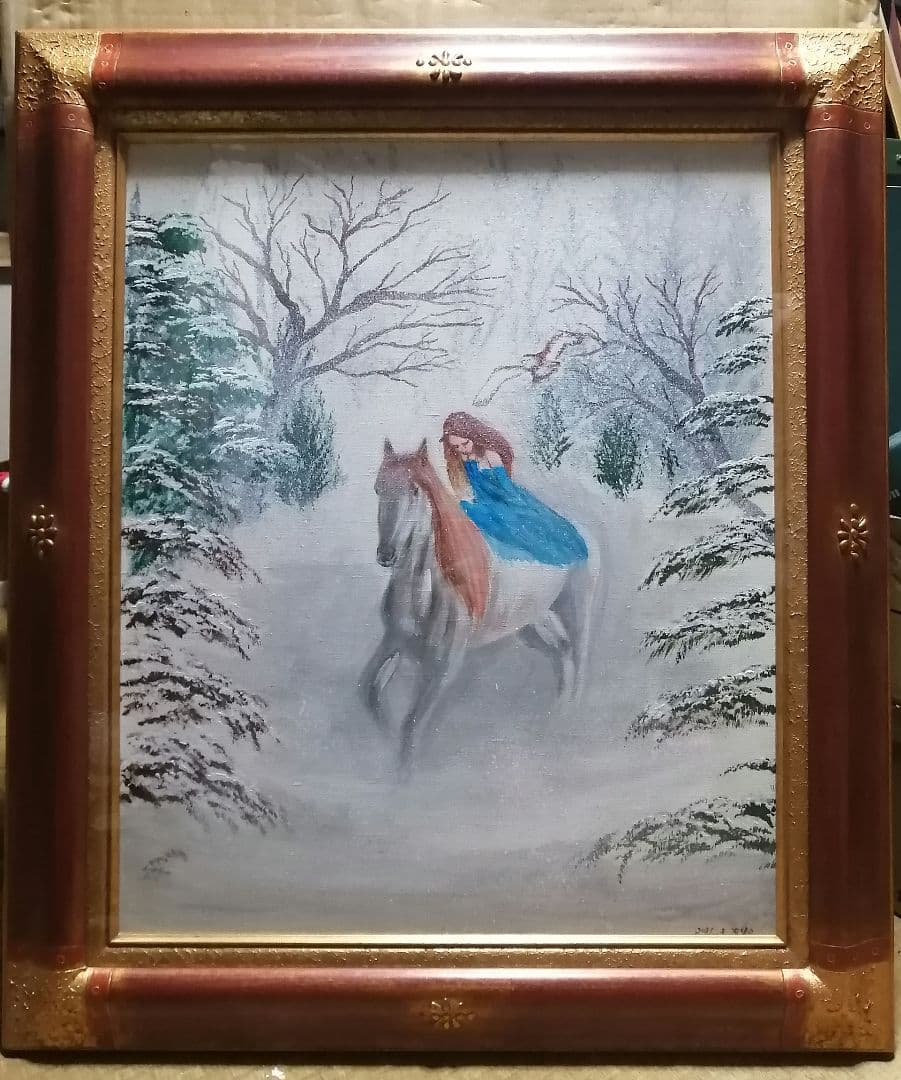 絵画　アクリル絵　アクリル絵の具　神話 キャンバス　額縁　馬
