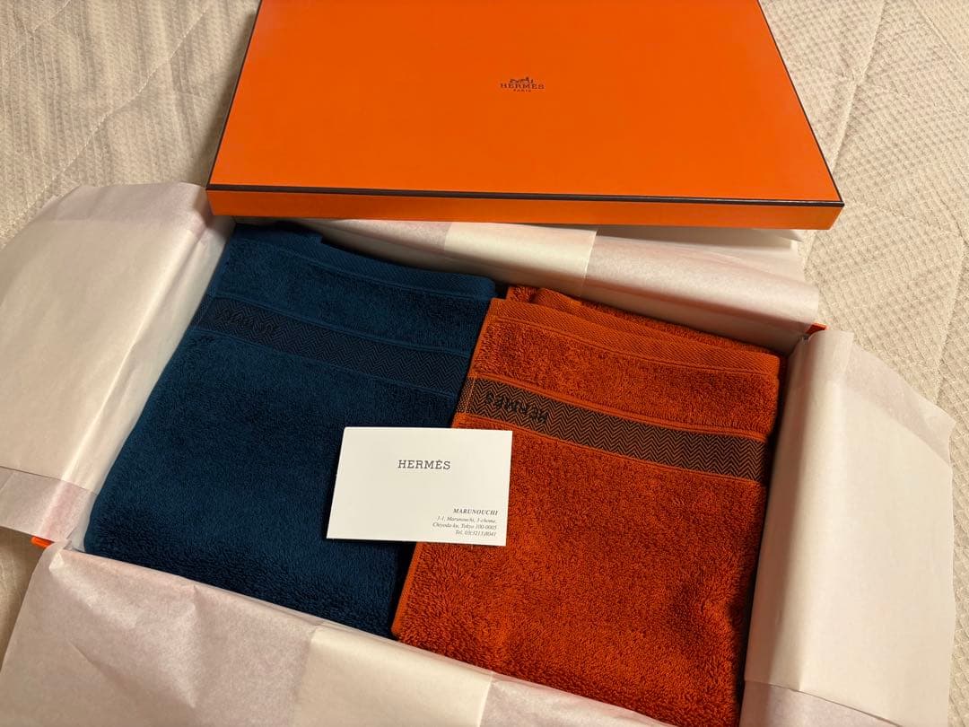 HERMES タオルセット オレンジ ネイビー