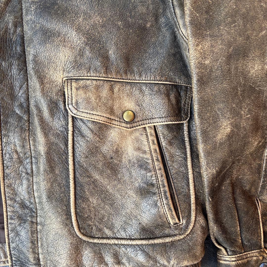 雰囲気抜群 90s 短丈 レザージャケット vintage ブラウン 古着 A2