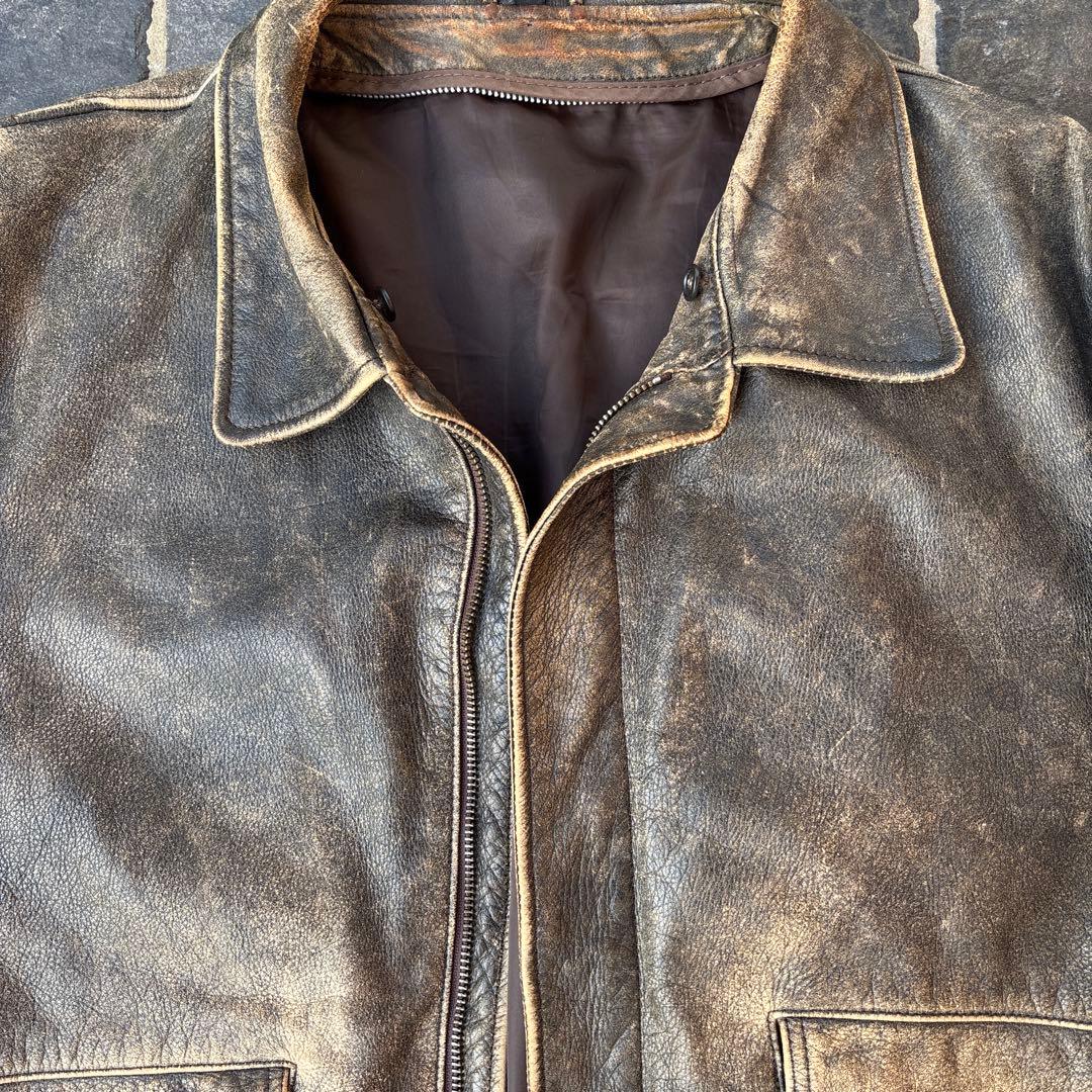 雰囲気抜群 90s 短丈 レザージャケット vintage ブラウン 古着 A2