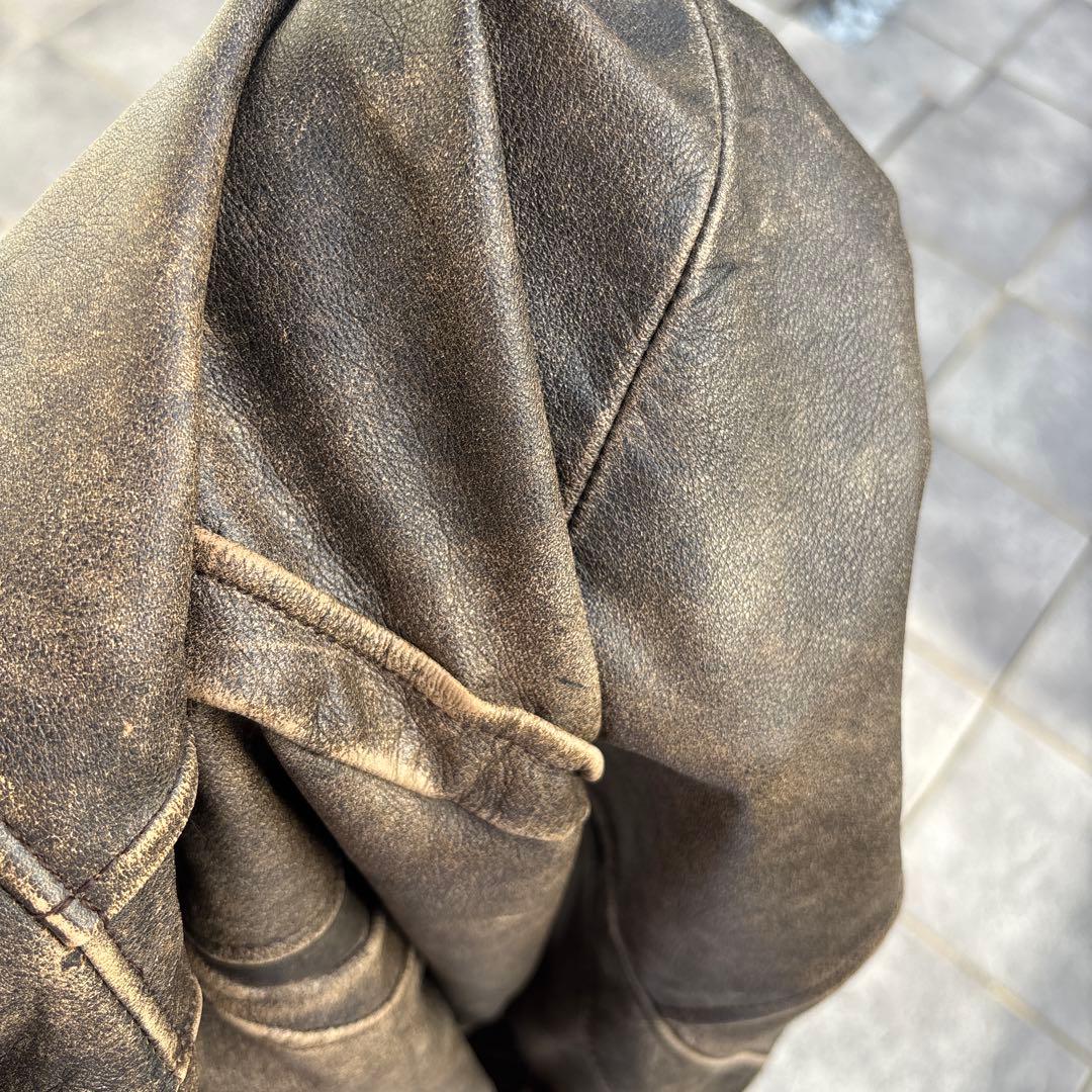 雰囲気抜群 90s 短丈 レザージャケット vintage ブラウン 古着 A2