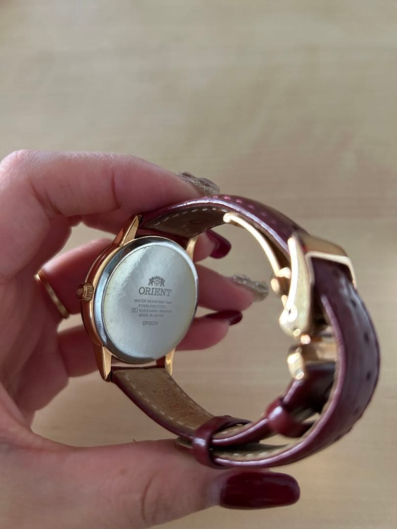 ORIENT 「太陽と月」パールダイヤル レッドレザー レディースクォーツ