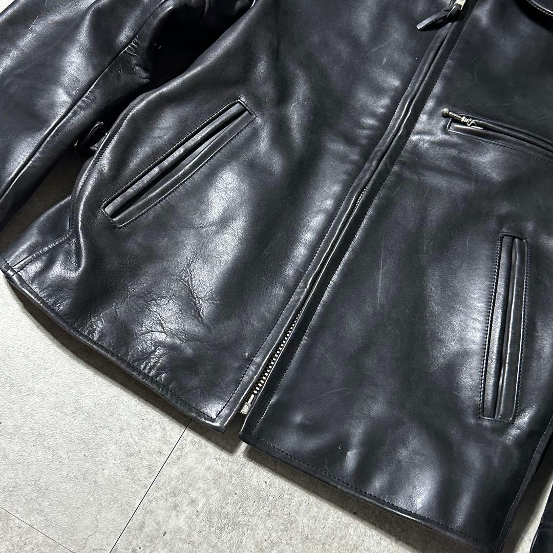 ART GLENHIL シングル ライダース 肉厚 牛革 黒 L 襟付き 裏地