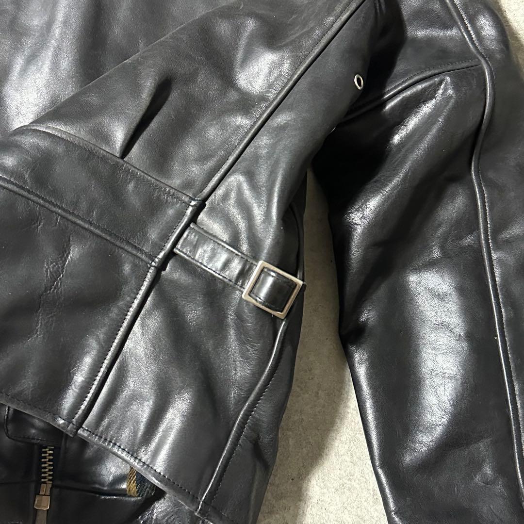 ART GLENHIL シングル ライダース 肉厚 牛革 黒 L 襟付き 裏地