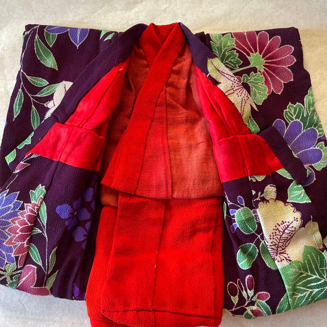 古布縮緬ちりめん　二重　2枚重ね　人形の着物　8号120701