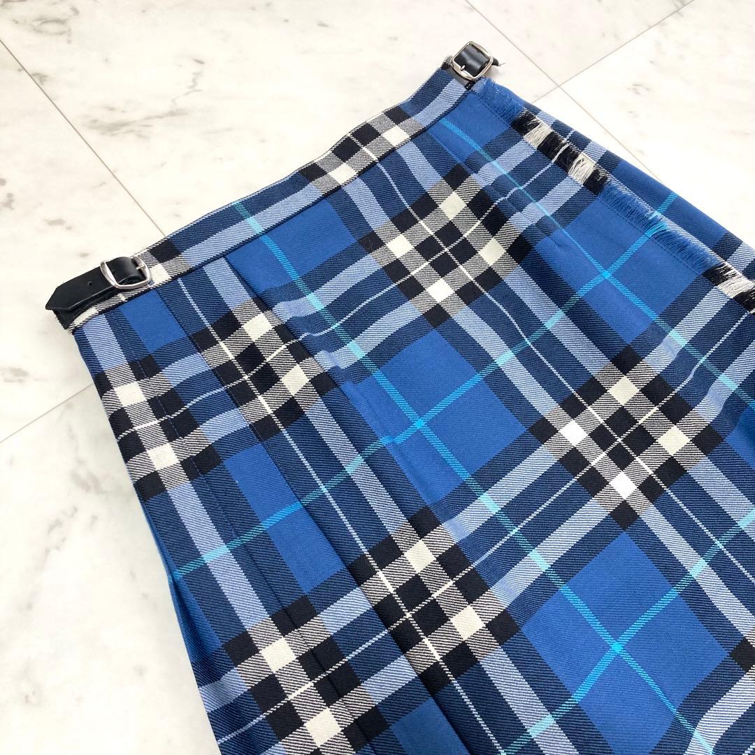 極美品 オニールオブダブリン プリーツ キルトスカート チェック L ブルー