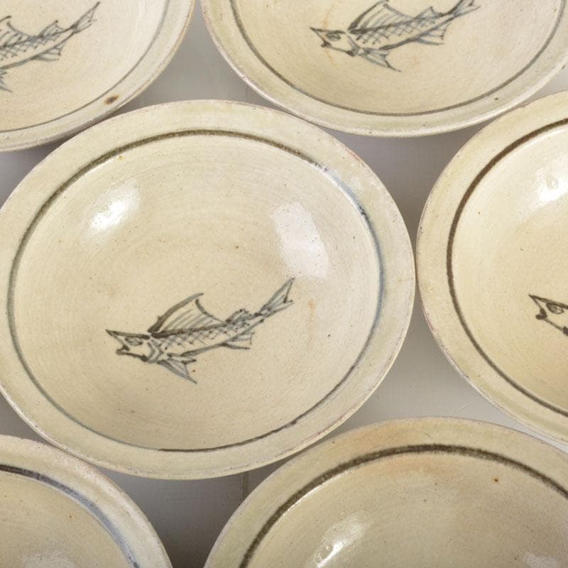 和食器　吉良々窯　加藤泥二作　泥彩魚文　向付　七客　共箱　C　6804A