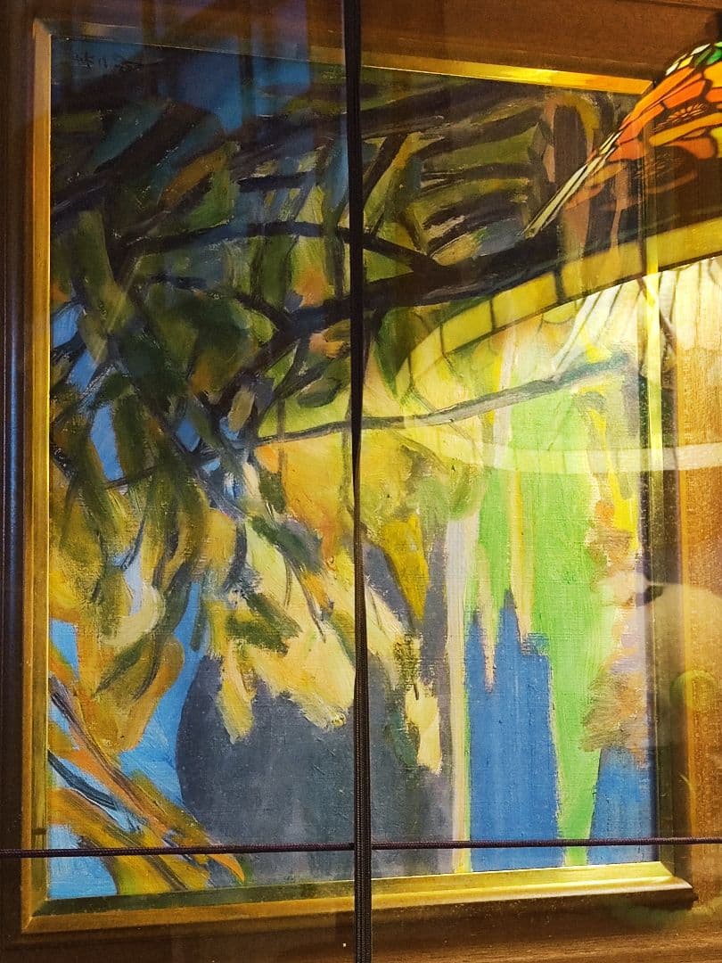 太田喜二郎【広沢の池】 油彩画 青緑色の風景画