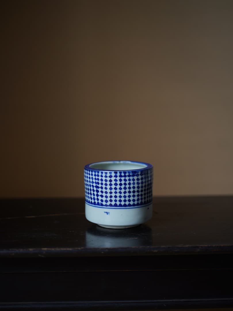 印判手市松文香炉 江戸幕末-明治頃 / 茶道具 火入 花器 花入れ 勝見充男