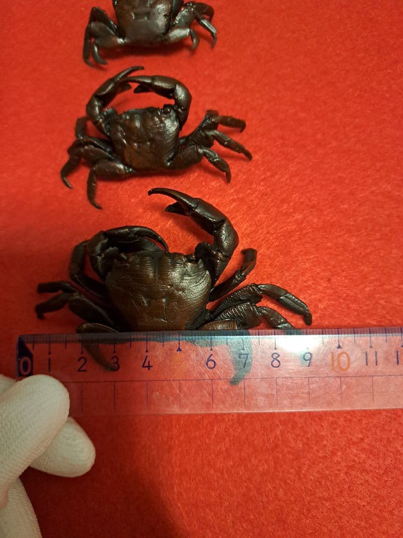 116-KANI 銅　蟹　置物3セット　盆栽飾り