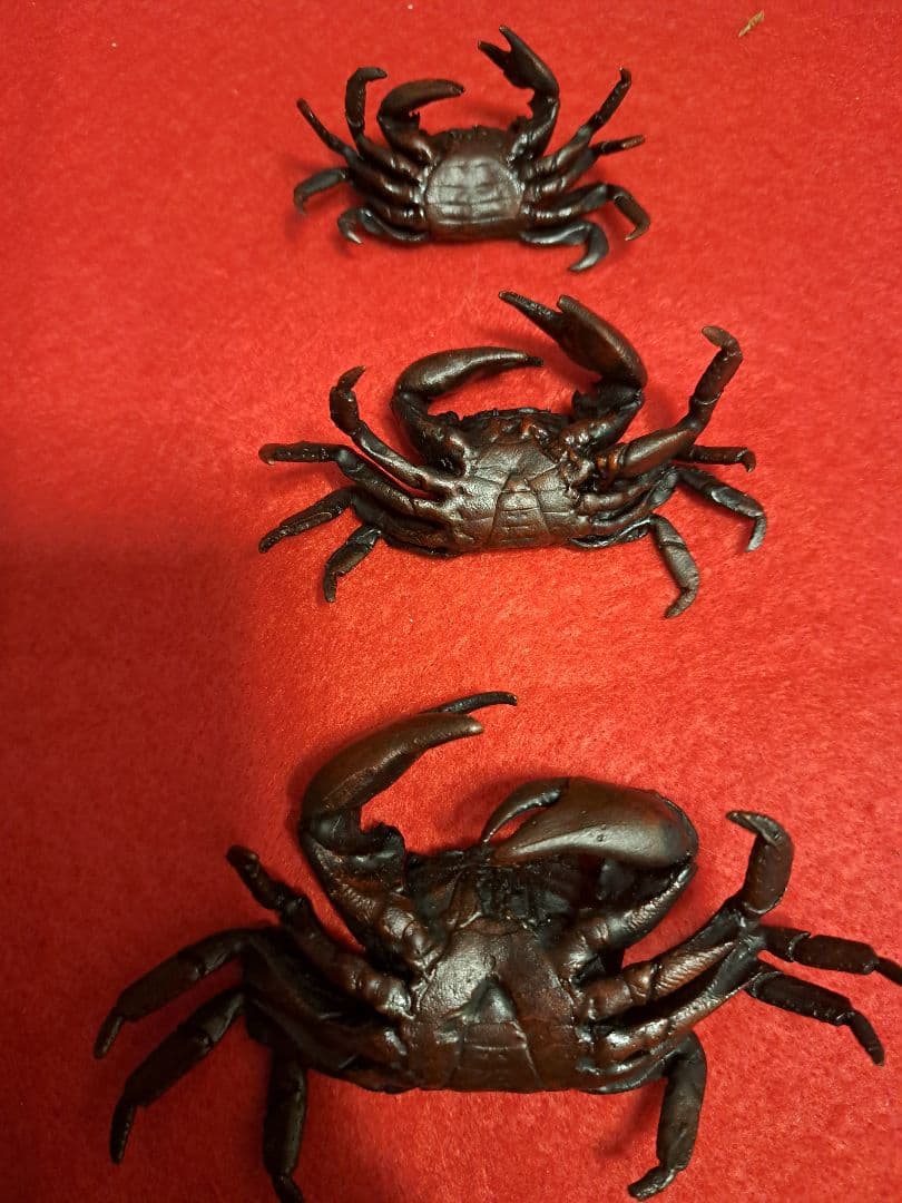 116-KANI 銅　蟹　置物3セット　盆栽飾り